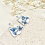 Blue And White Floral Handmace Statement Earrings, thumbnail 1 of 5