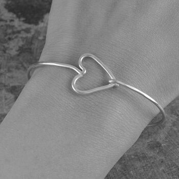 Heart Sprung Sterling Silver Bangle, 2 of 6