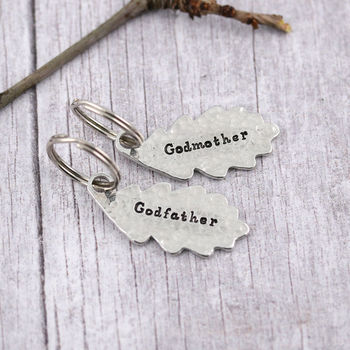 Godparent Gifts, Godmother Godfather Oak Leaf Keyring, 8 of 12