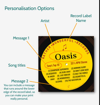 Personalised Record Label Print Top Ten Music Gift, 2 of 12