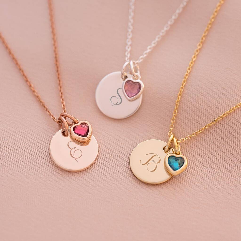 Initial And Heart Birthstone Personalised Necklace, 1 of 9