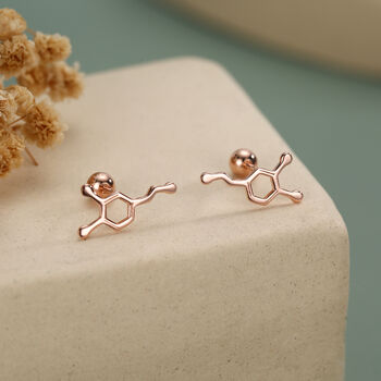 Sterling Silver Serotonin Molecule 18 G Screw Back Stud Earrings, 4 of 12