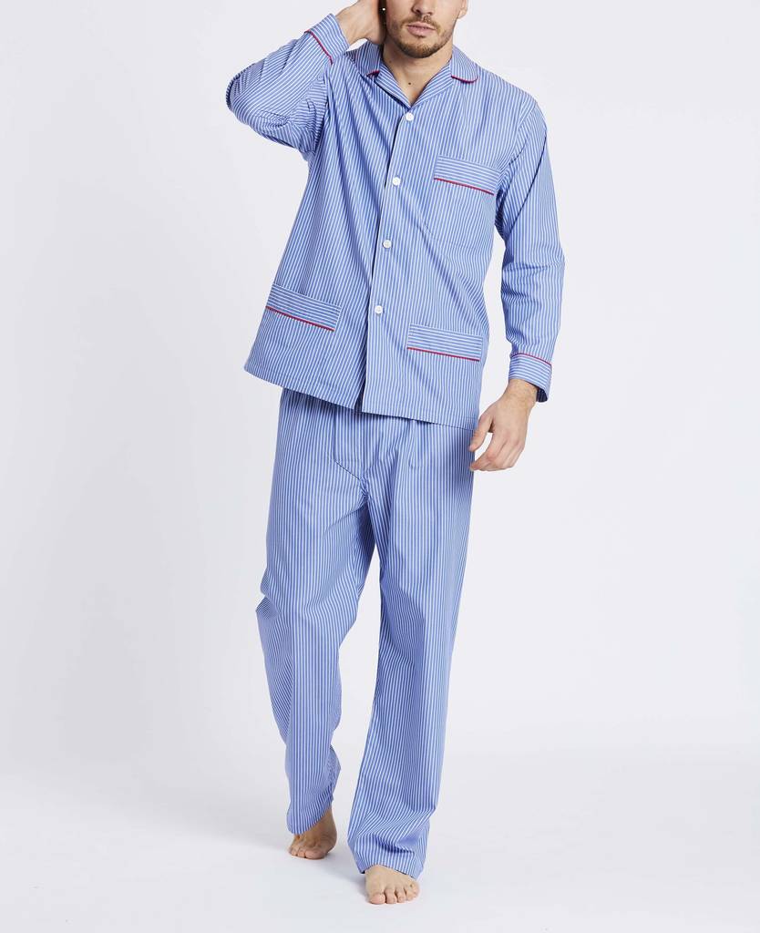 Men's Pyjamas Blue And White Burford Stripe By BRITISH BOXERS