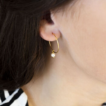 Simple Gold Plated Pearl Hoop Earrings, 4 of 7