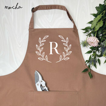 Olive Leaf Gardening Apron Personalised With Initial, 4 of 5