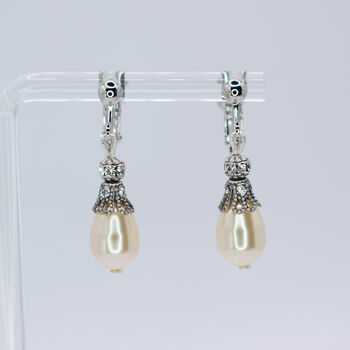 Rhinestone Embellished Pearl Drop Clip On Earrings, 2 of 5