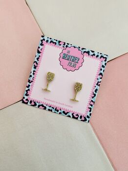 Champagne Flute Glitter Resin Studs / Wedding Gift / Celebration Jewellery / Party Accessories, 2 of 5