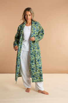 Indian Cotton Lime Patchouli Print Robe, 4 of 4