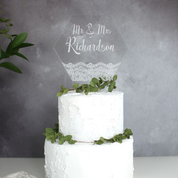 Personalised Wedding Cake Topper With Lace Design, 6 of 9