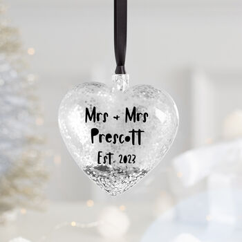 Personalised Newlywed Silver Heart Christmas Bauble, 5 of 8