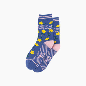 Suck It Up Buttercup Combed Cotton Socks In Blue, 3 of 4