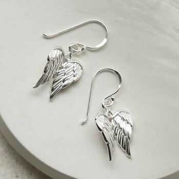 Sterling Silver Cherub Wings Dangly Earrings, 3 of 6