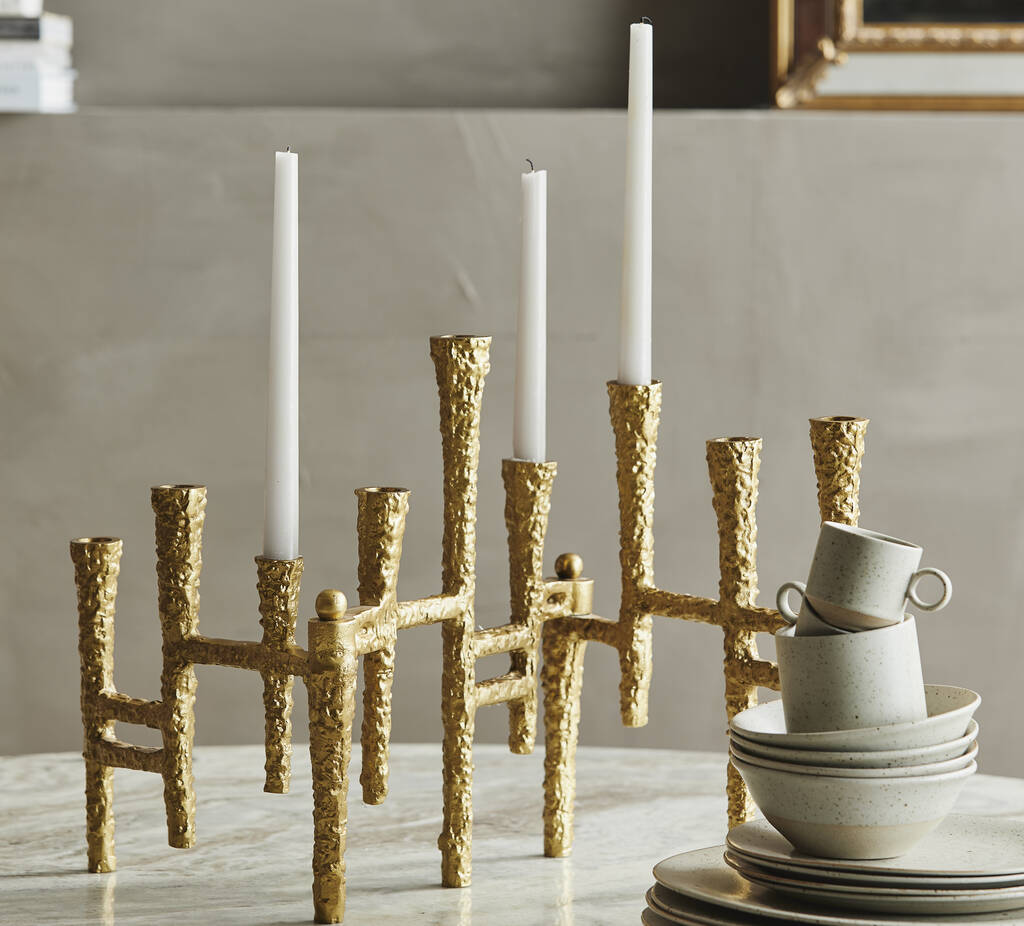Sculptured Golden Nine Candle Holder By The Forest & Co