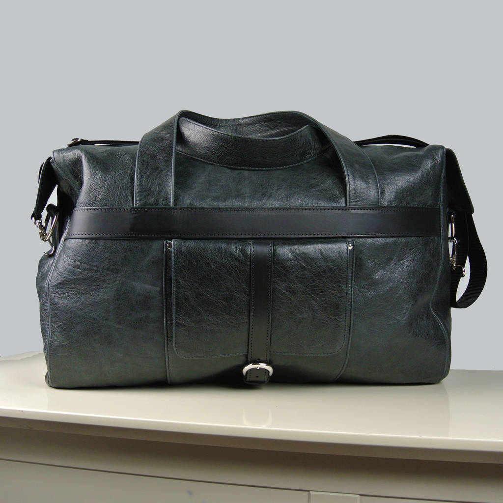 handcrafted black leather travel bag by freeload accessories