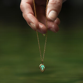 Turquoise Serene Mint Green Glowing Pendant Necklace With Uv Keyring Torch, 2 of 10