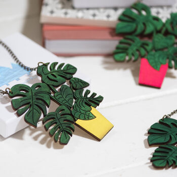 Monstera Wooden Plant Statement Necklace, 6 of 6