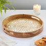 Round Floral Carved Mango Wood Serving Tray, thumbnail 1 of 4