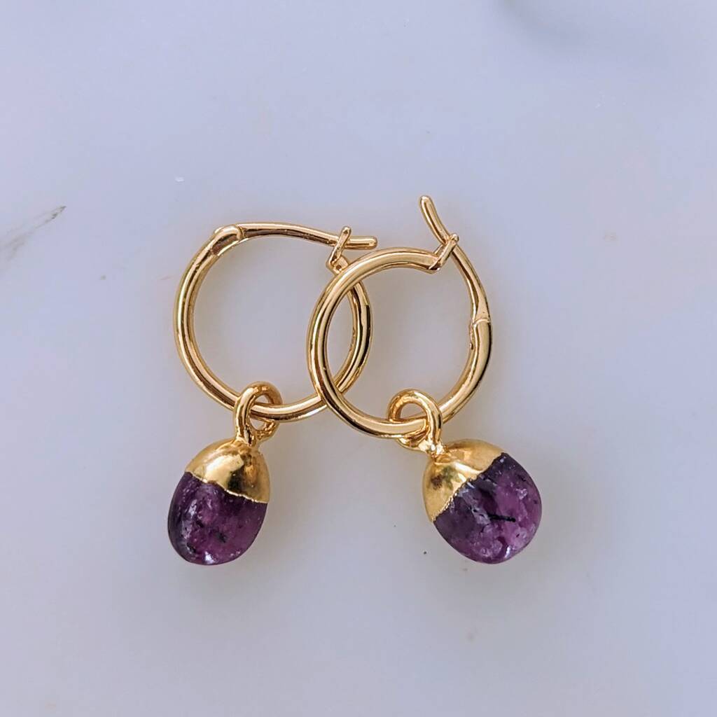 July Birthstone Earrings, Ruby, Gold Plated, 1 of 4
