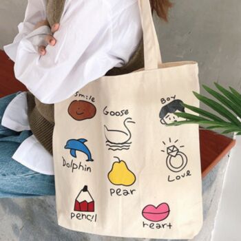 Illustration Canvas Tote Bag For School, 2 of 8