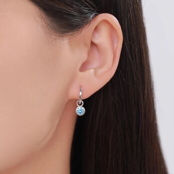 Sterling Silver March Birthstone Aquamarine Hoop Earrings, 3 of 11
