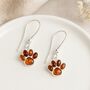Sterling Silver Baltic Amber Paw Print Drop Earrings: Cat And Dog Lover Gift – 15mm, thumbnail 3 of 9