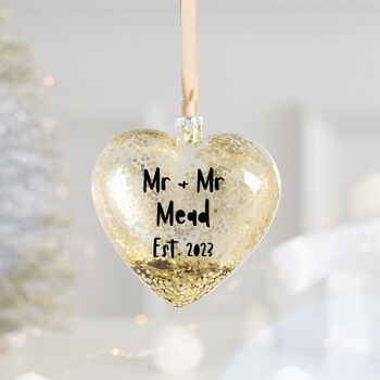 Personalised Newlywed Gold Heart Christmas Bauble, 2 of 7