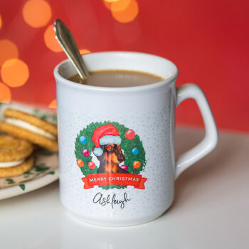 Black Miniature Christmas Dachshund Puppy Mug, 2 of 3