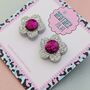 Flower Glitter Resin Stud Earrings Silver, Green And Blue, thumbnail 4 of 12