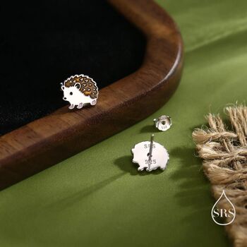 Sterling Silver Enamel Hedgehog Stud Earrings, 4 of 11
