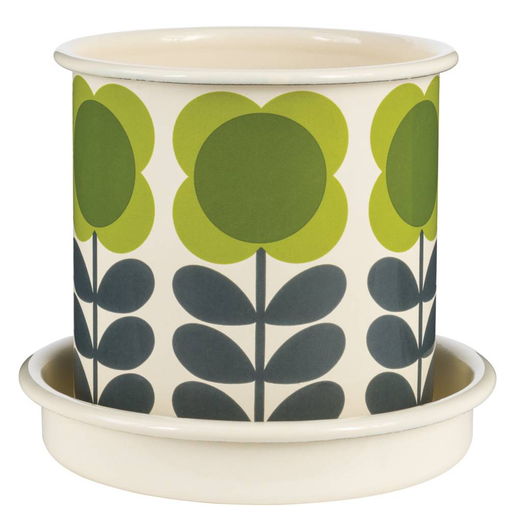 Patterned Green Flower Enamel Plant Pot By I Love Retro