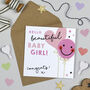Smiley Balloon Baby Girl Card, thumbnail 1 of 3