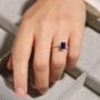 Octagon Created Sapphire Natural Diamond Rings, thumbnail 1 of 9