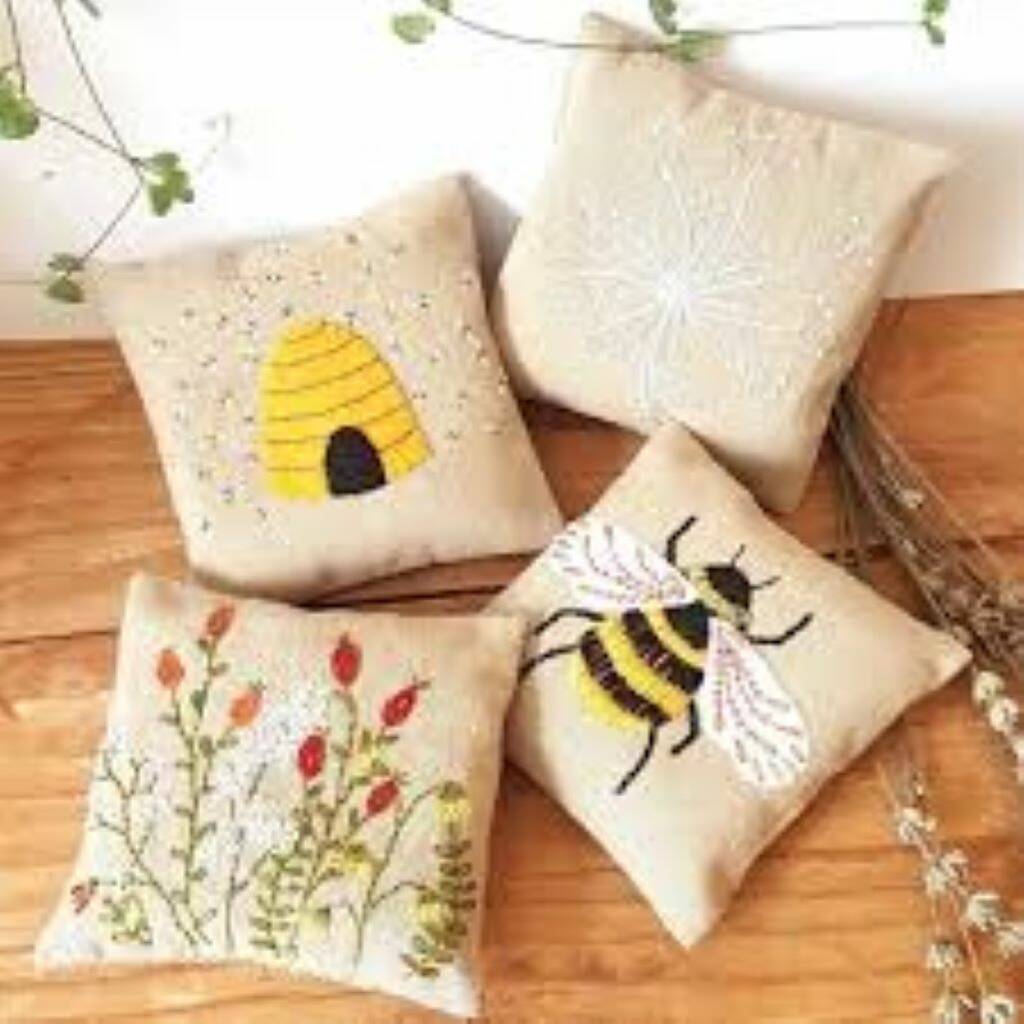 Linen Lavender Bags Embroidery Kit Bees, 1 of 2