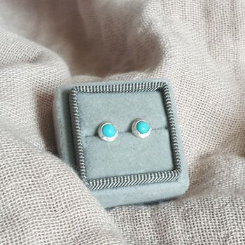 Turquoise Hammered Silver Dainty Stud Earrings, 4 of 4