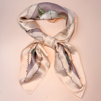 Lilac Floral Print Silky Scarf, 2 of 4