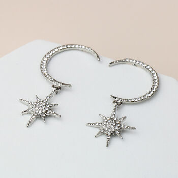 Sparkly Crescent Moon And Star Drop Earrings, 3 of 6