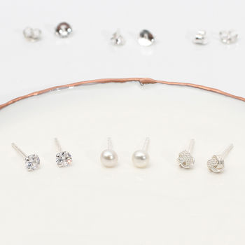 Set Of Three Sterling Silver Stud Earrings, 5 of 9