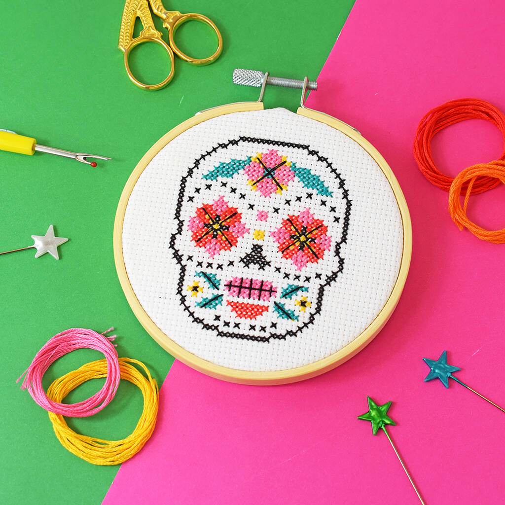 'Floral Skull' Cross Stitch Craft Kit, 1 of 3