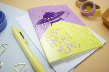 'Cosmic Birthday Wishes' Spaceship Birthday Card, 2 of 5