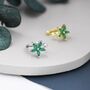 Emerald Green Cz Flower Ear Cuff In Sterling Silver, thumbnail 2 of 8