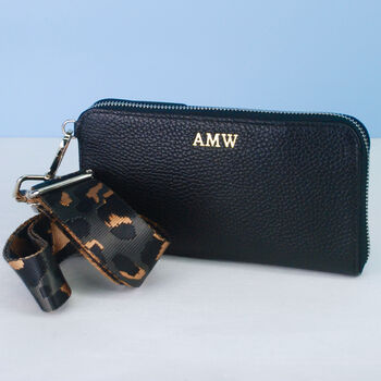 Monogram Leather Phone Purse With Patterned Strap, 2 of 6