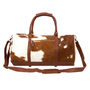 Pony Hair Leather Classic Duffle In Brown And White, thumbnail 2 of 8