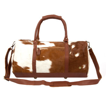 Pony Hair Leather Classic Duffle In Brown And White, 2 of 8