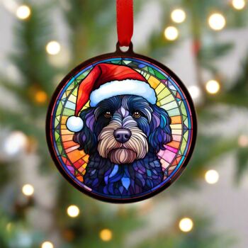 Labradoodle Black In Santa Hat Suncatcher Decoration, 2 of 6