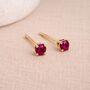 Solid 9ct Gold July Ruby Birthstone Stud Earrings – 4mm, thumbnail 3 of 4