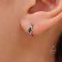 Tiny Rhombus Emerald Green Cz Huggie Hoop In Sterling Silver, thumbnail 1 of 12