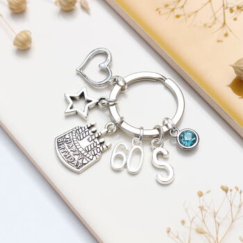 Personalised Milestone Birthday Keyring, 18th, 21st, 30th, 40th, 50th, 60th, 70th, 3 of 11