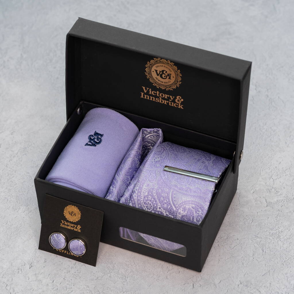 Lavender Wedding Tie Set And Socks Groomsmen Gift, 1 of 11