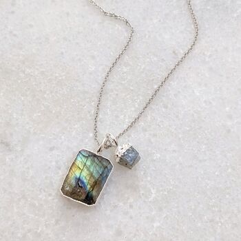 The Duo Labradorite Necklace, Silver, 2 of 12