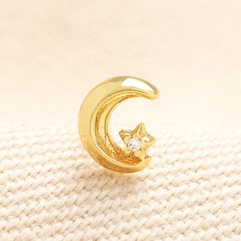 Stainless Steel Crystal Star And Moon Piercing Earring, 2 of 5
